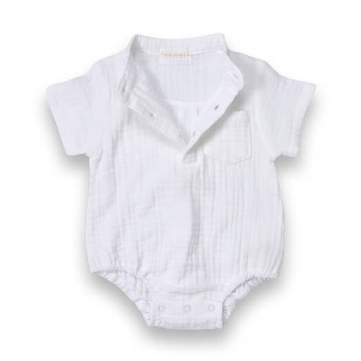 HeyPeacock Baby Romper, 100% Muslin Cotton, Boy (White) for wholesale by HeyPeacock