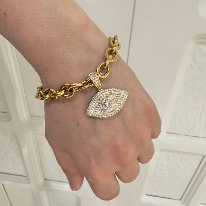 Chunky Chain Evil Eye Bracelet for wholesale by Jagged Halo Jewelry