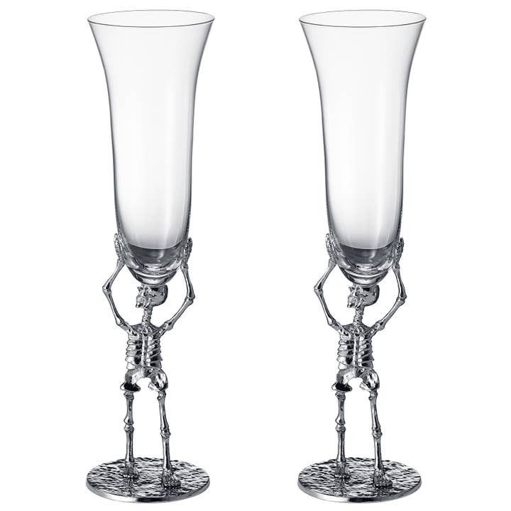 The Wine Savant / Khen Glassware - Wholesale Champagne Flute - Stemmed Skeleton Champagne Flute Glass | Set of 2 | 7.5oz