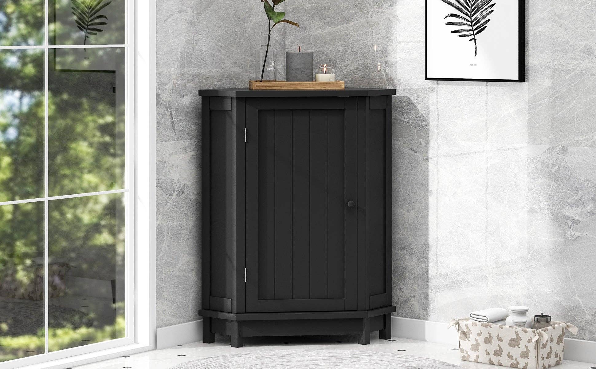 Orange County Decor - Wholesale Cabinet - Black Bathroom Cabinet Triangle Corner Storage Cabinet With Adjustable Shelf Modern Style Mdf Board Black Mdf28