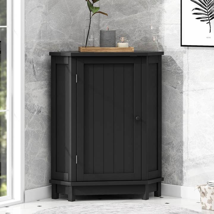 Orange County Decor - Wholesale Cabinet - Black Bathroom Cabinet Triangle Corner Storage Cabinet With Adjustable Shelf Modern Style Mdf Board Black Mdf28