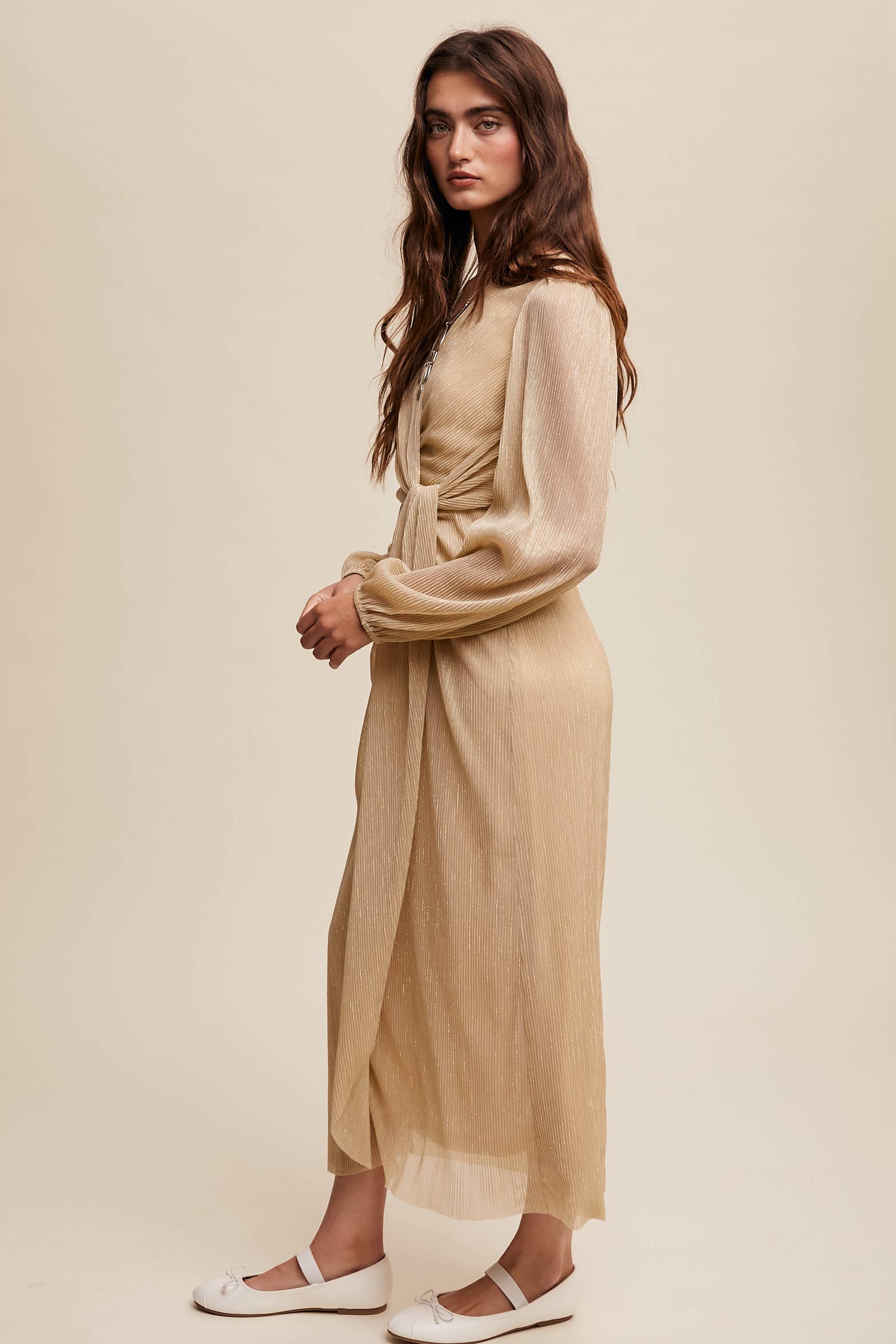 Listicle - Wholesale Jurk - Dames - Glanzende geplooide wikkel midi-jurk LD132231