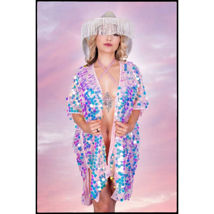 2564 - Multi Pink Sequin Duster Long for wholesale by Western Fashion