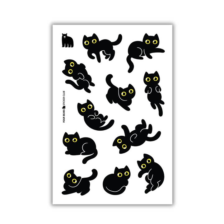 Chats noirs duveteux pour la vente par Four Bears Sticker Club