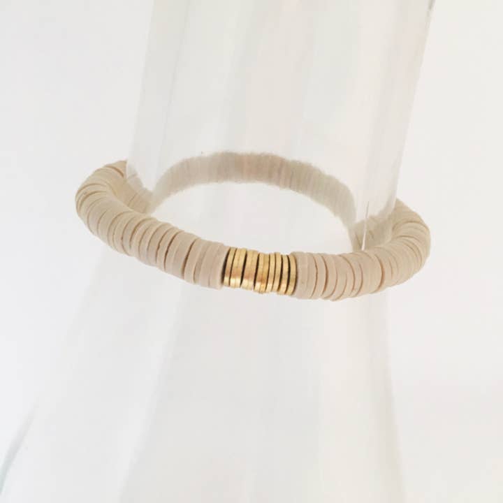 Khaki Tan Vinyl Heishi Stretch Bracelet for wholesale by HL Stacks