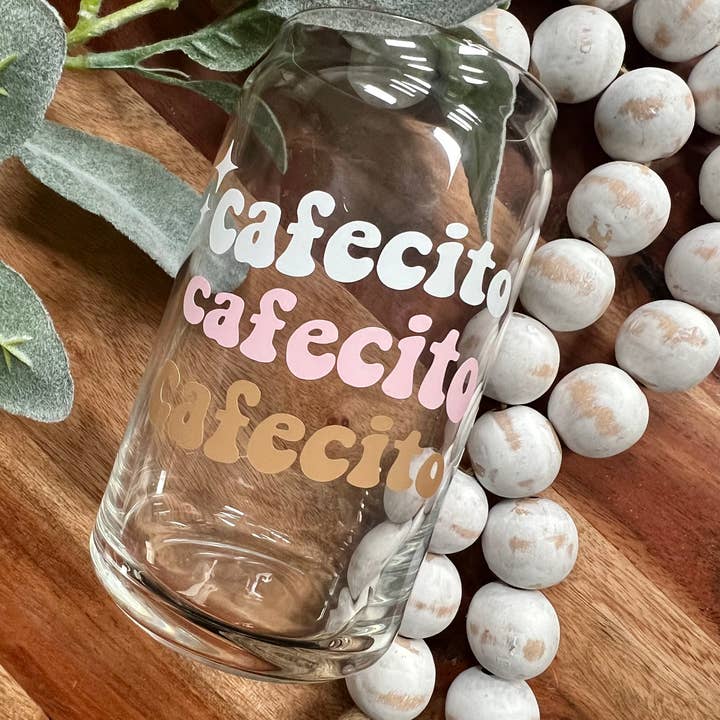 Boho Sips - Wholesale Drinking Glass/Cup - Cafecito Beer Can Glass, Latino, Chisme, Iced Coffee Glass