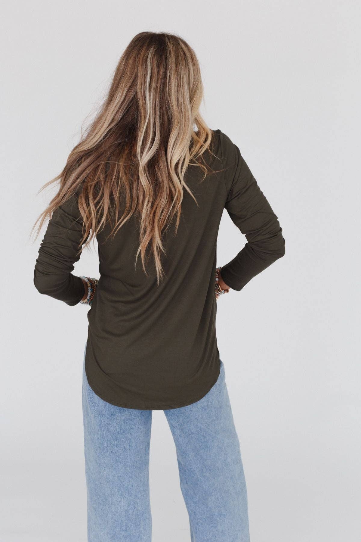 Three Bird Nest - Wholesale Knit Top - Women's - Ryder Long Sleeve Bralette Tee - Olive2