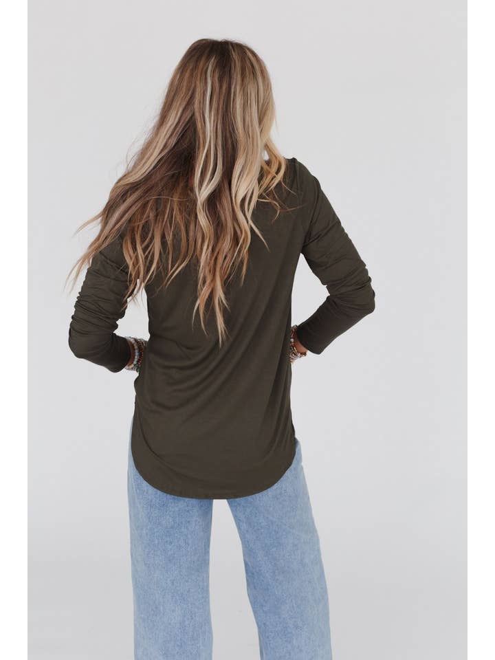 Three Bird Nest - Wholesale Knit Top - Women's - Ryder Long Sleeve Bralette Tee - Olive2