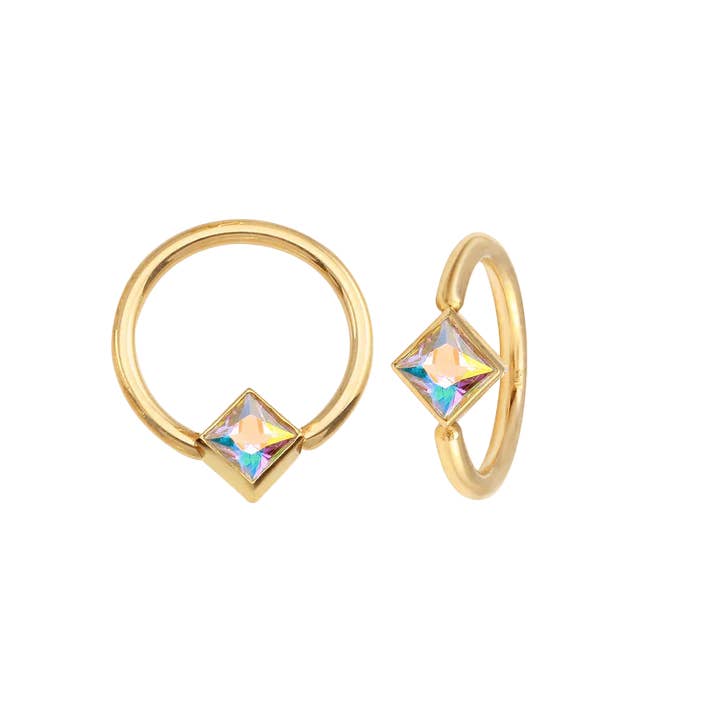 Anillo sin costuras con bisel cuadrado fijo – Diseño de copa y hoyuelo en oro de 14 quilates para venta al por mayor de Piercing-zone