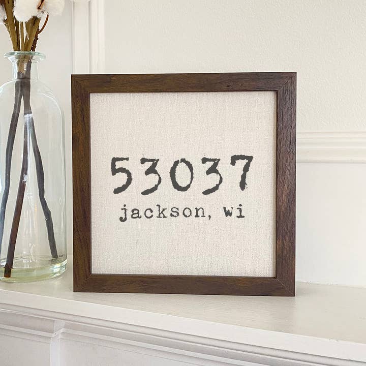Indigo Tangerine - Wholesale Wall Sign - Zip Code - Custom Framed Sign