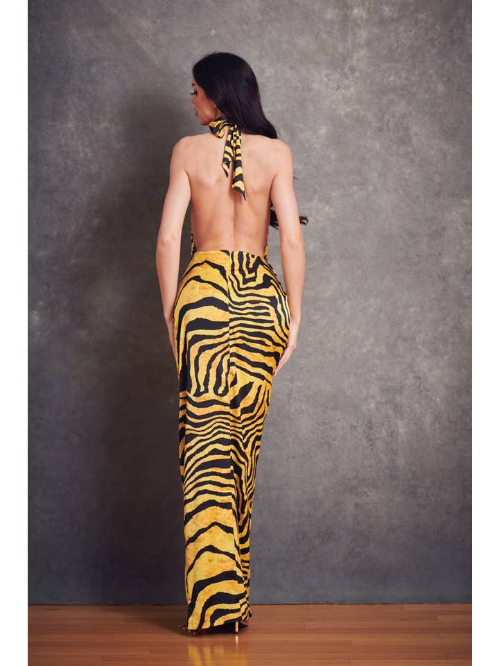 WFFS - Wholesale Dress – Women's - Satin Zebra Print Maxi Dress17