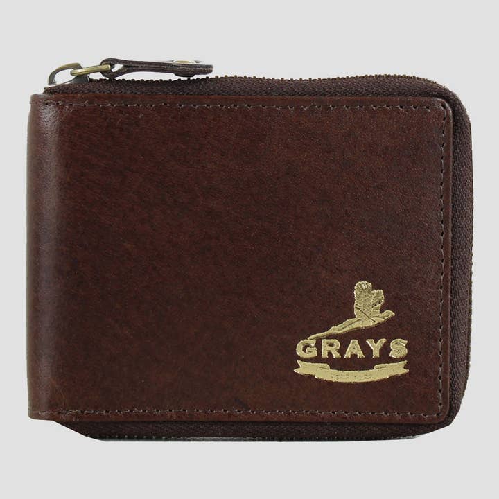 Portefeuille rond zippé Barrington marron pour la vente par Grays 1922