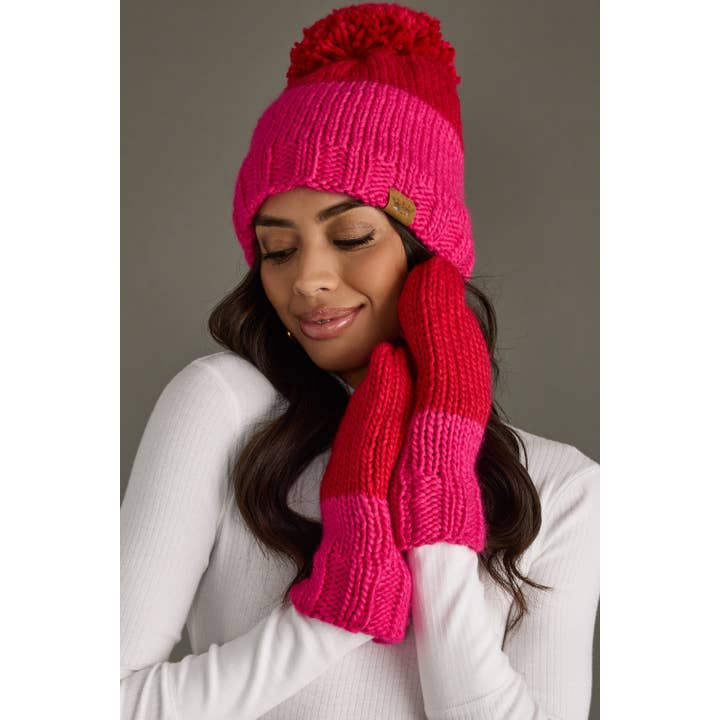 Panache Apparel Co. - Wholesale Beanie - Women's - Red & Pink Color Block Pom Hat5