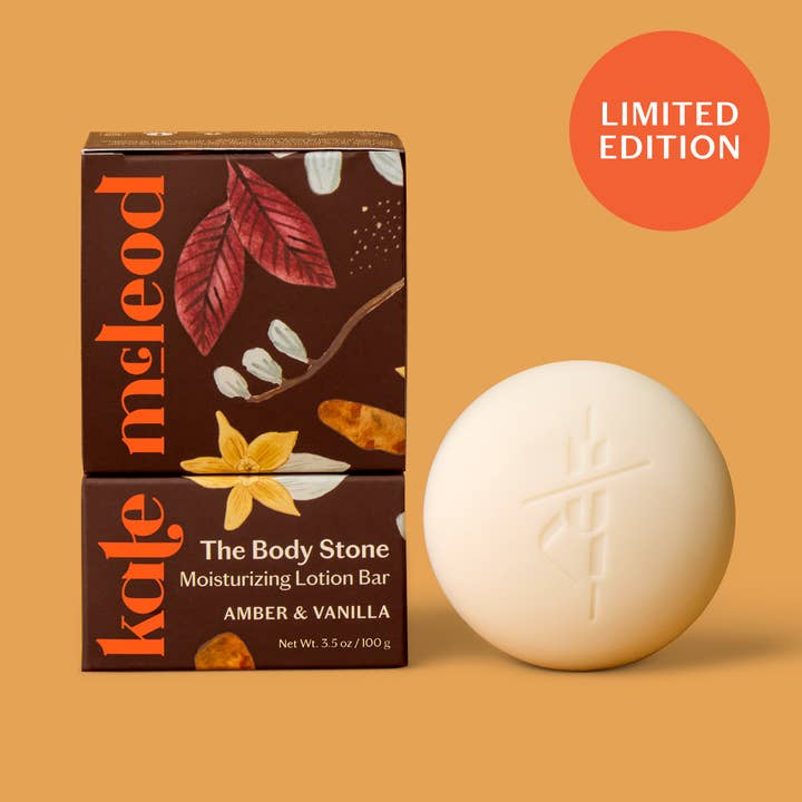 Amber & Vanilla Body Stone | Deep Moisturizing Lotion Bar for wholesale by Kate McLeod