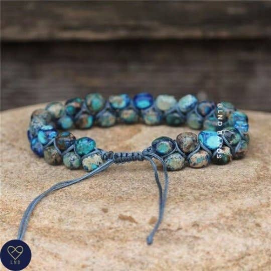 LND Bands – wholesale Pärlarmband – NYTT ljusblått makraméarmband med kejsarjaspis, justerbart etniskt yogaarmband, fint armband med natursten, sommarkänsla, boho