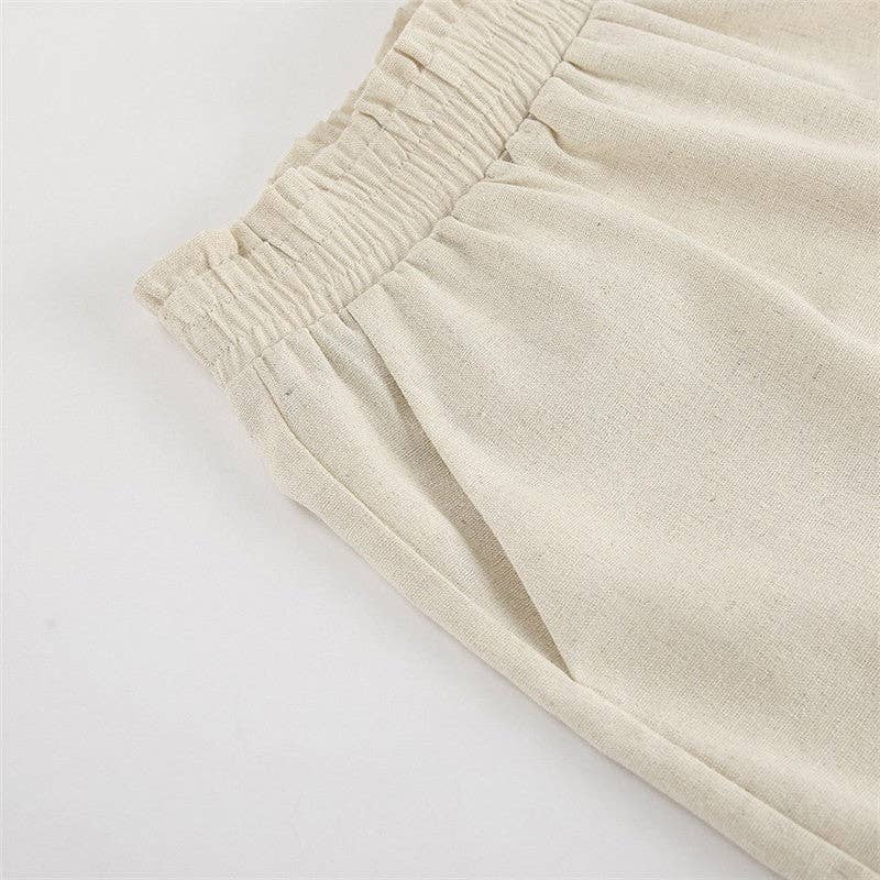 CÁQUI Conjunto de Pijama de Linho Algodão de Manga Curta com Cor Sólida para venda a revendedores na Faire6