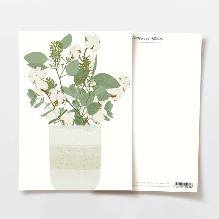 Cartolina Vaso di Cotone Eucalipto, certificato FSC per la vendita all'ingrosso da parte di Wildblumen Atelier
