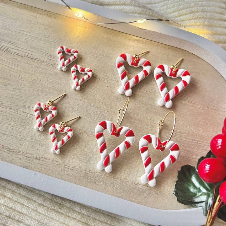 SeizeTheClayJewelry - Venta al por mayor Pendientes colgantes - Pendientes en forma de corazón de bastón de caramelo, pendientes en forma de corazón6