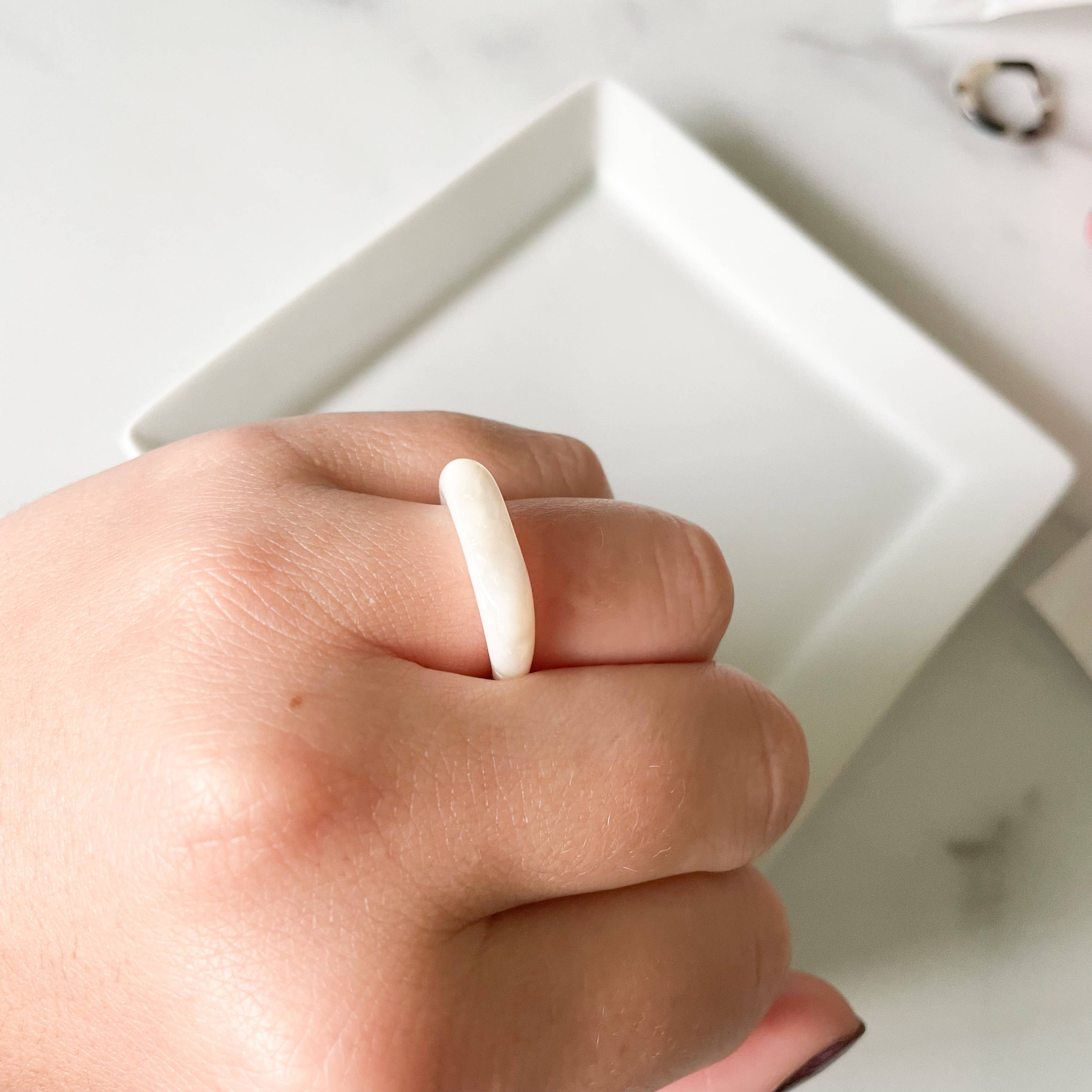 Fenna&Fei - Wholesale Band/Stacked Ring - Square Dome Ring in White Pearl2