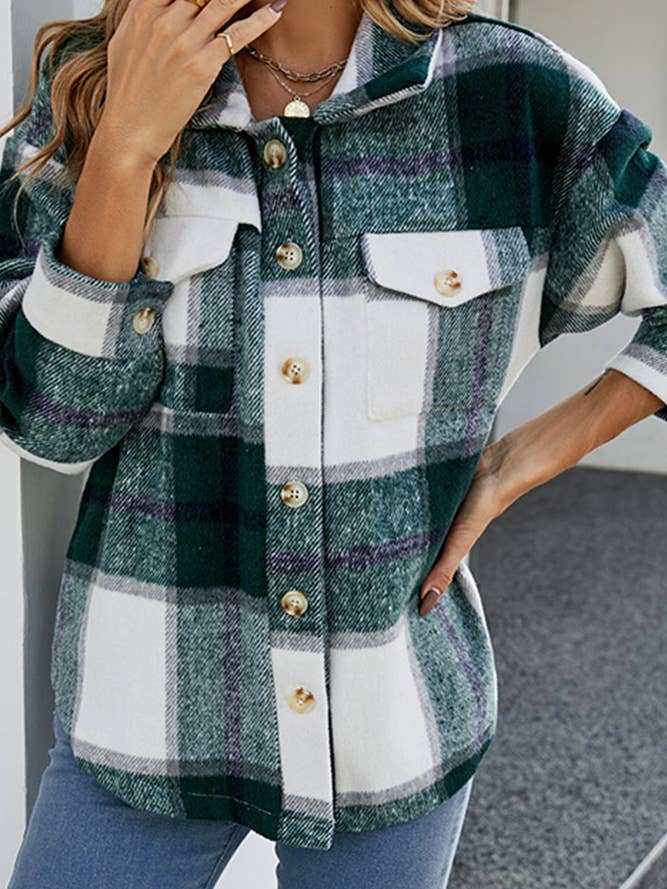 UNISHE - Wholesale Shirt Jacket/Shacket - Women’s - Button Up Pockets Plaid Shacket QXX0239