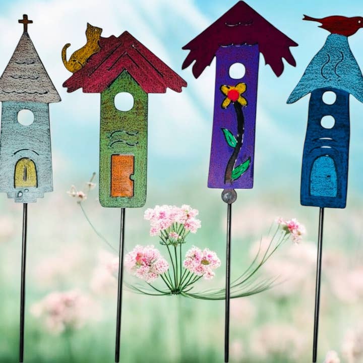 Katt Fågelholk Växtstöd Trädgårdsstake Kyrka blomma metall för wholesale av Whimsies