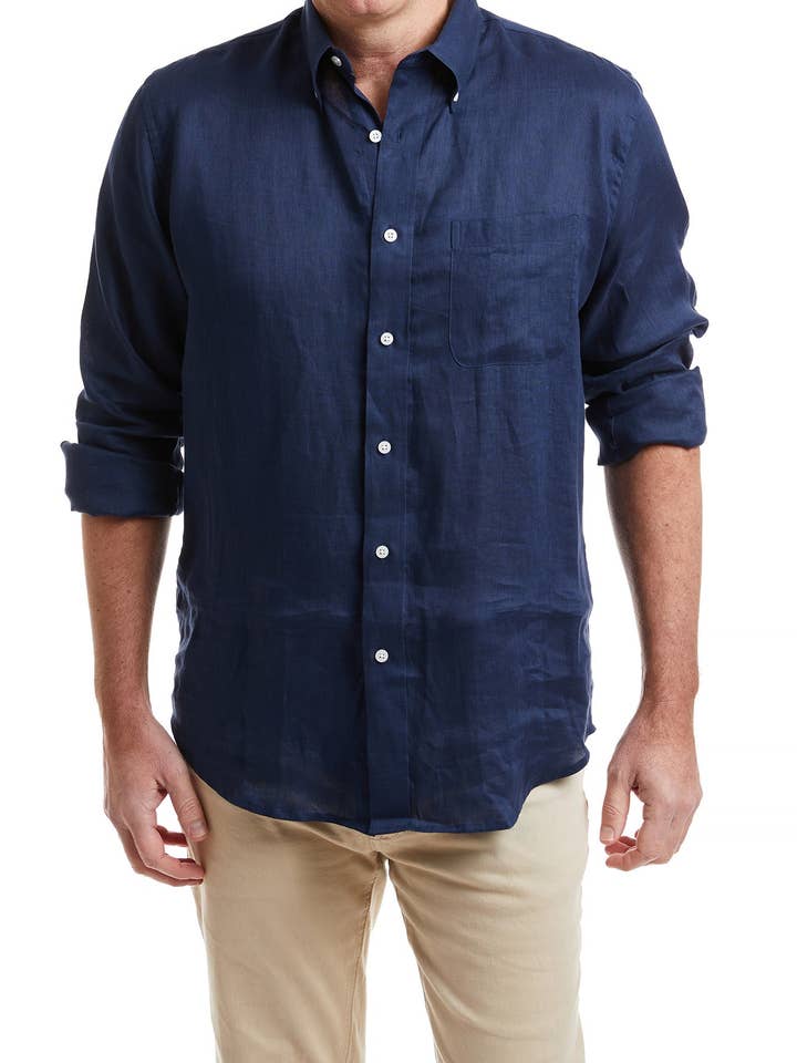 Camisa Chase Nantucket Nantucket Navy Linen por atacado de Castaway Clothing Nantucket Island