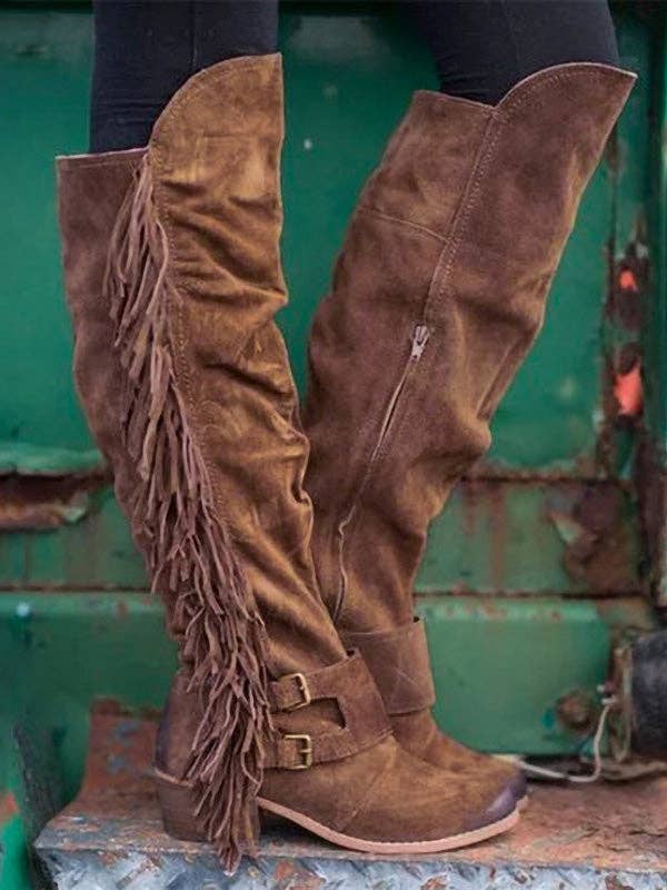 kycozy - Wholesale Boots - Women's - Solid Tasseled Over-The-Knee Boots0