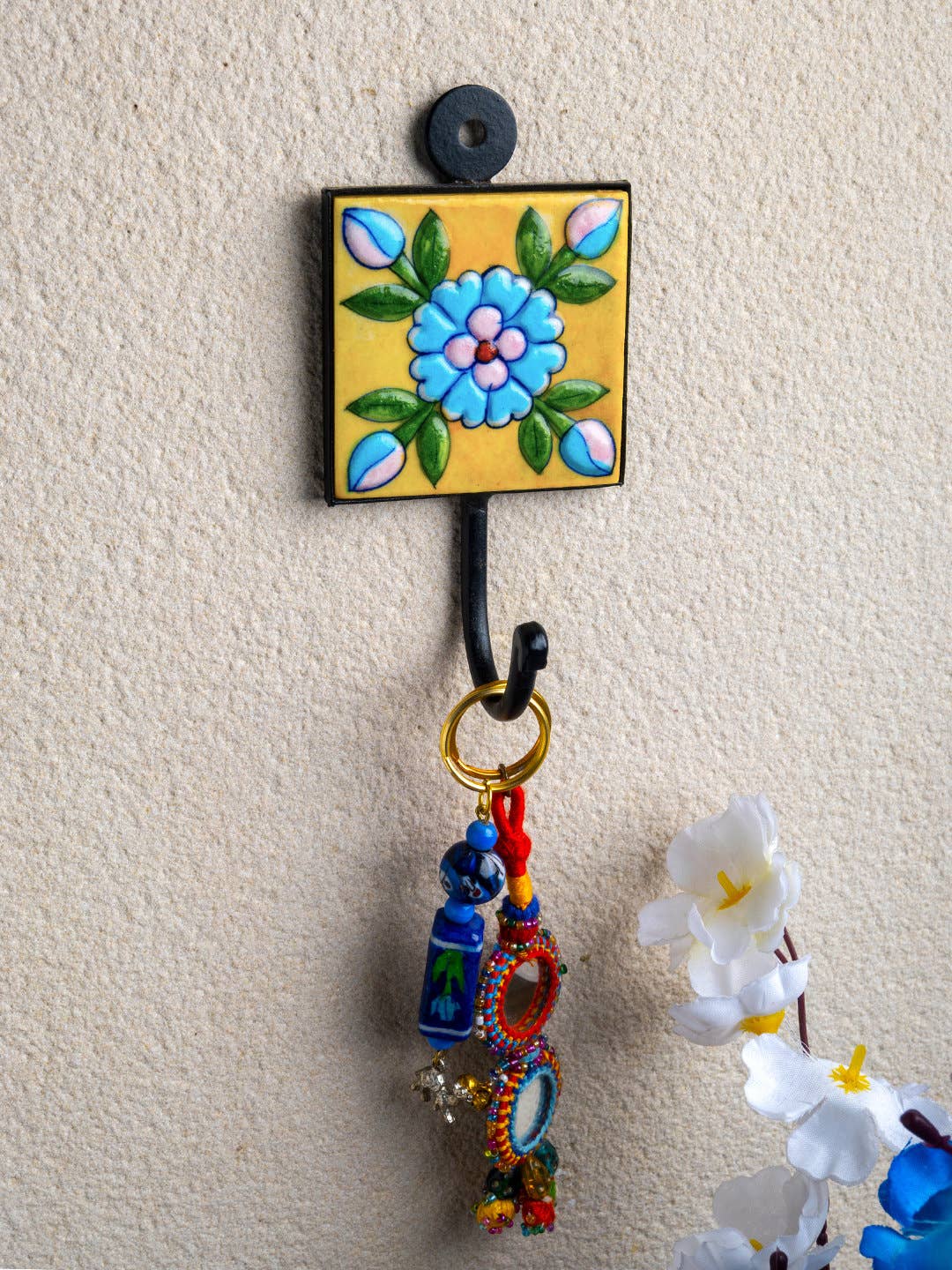 KNOBCO - Wholesale Wall Hook - Multicolor Square Shape Handmade Colorful Ceramic Coat Hook Towel Hook, Decorative Wall Hook, Coat Hanger Keys Hook, Embossed Hook3