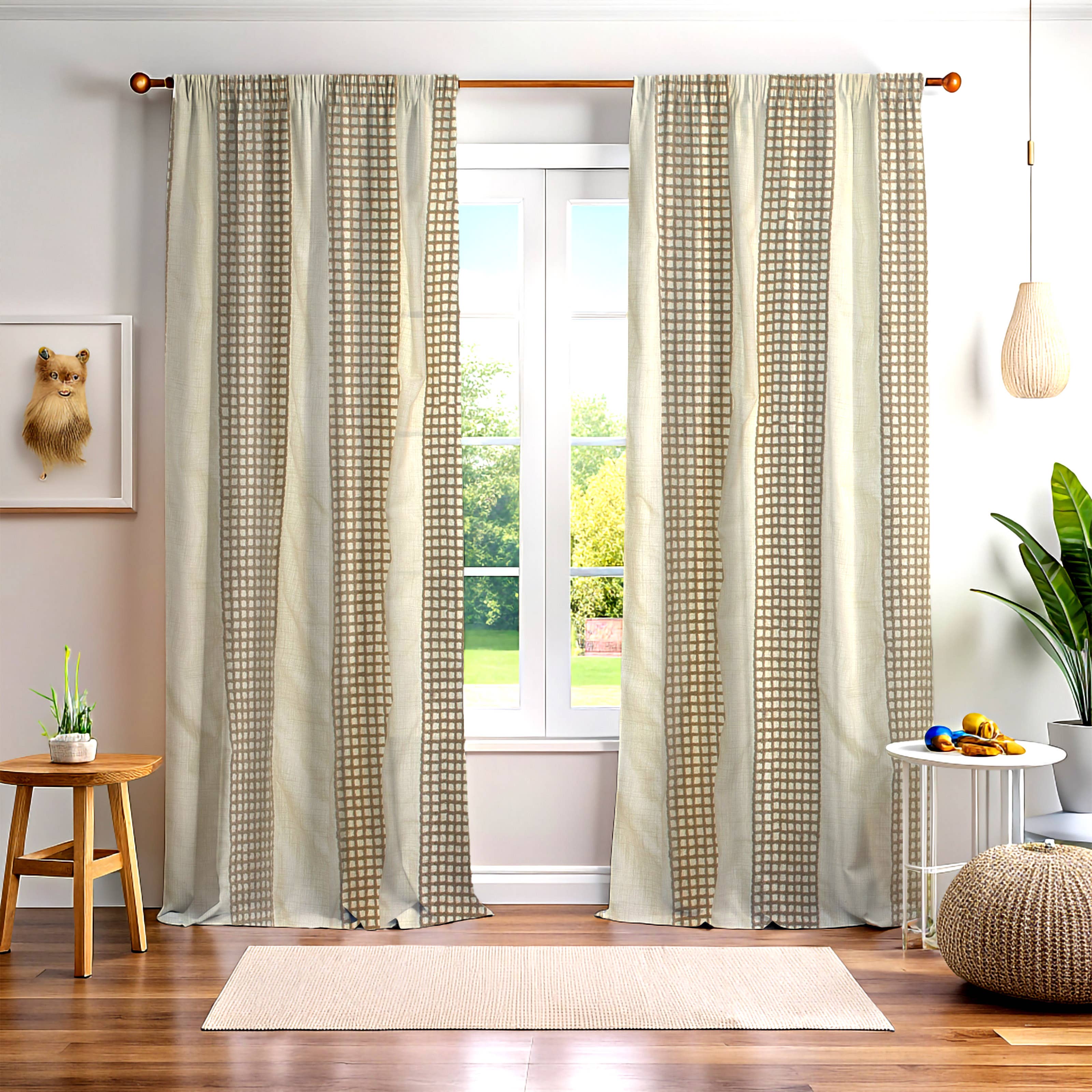 India's Heritage – wholesale Curtain – Jute Grid Cotton Curtain, Ivory0