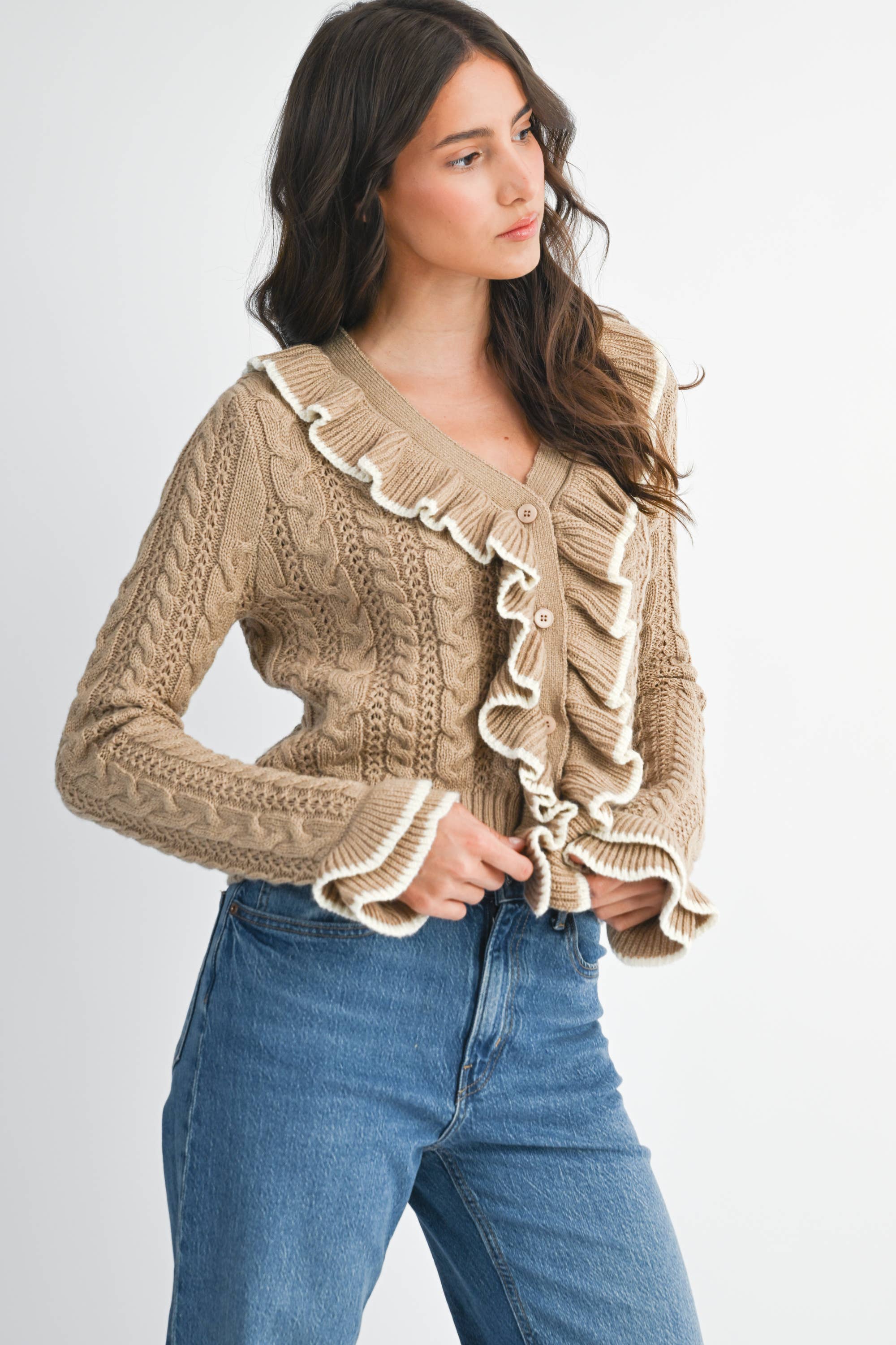 Camellia - Wholesale Cardigan - Women's - STYLIESH BLUE RUFFLED CARDIGAN22