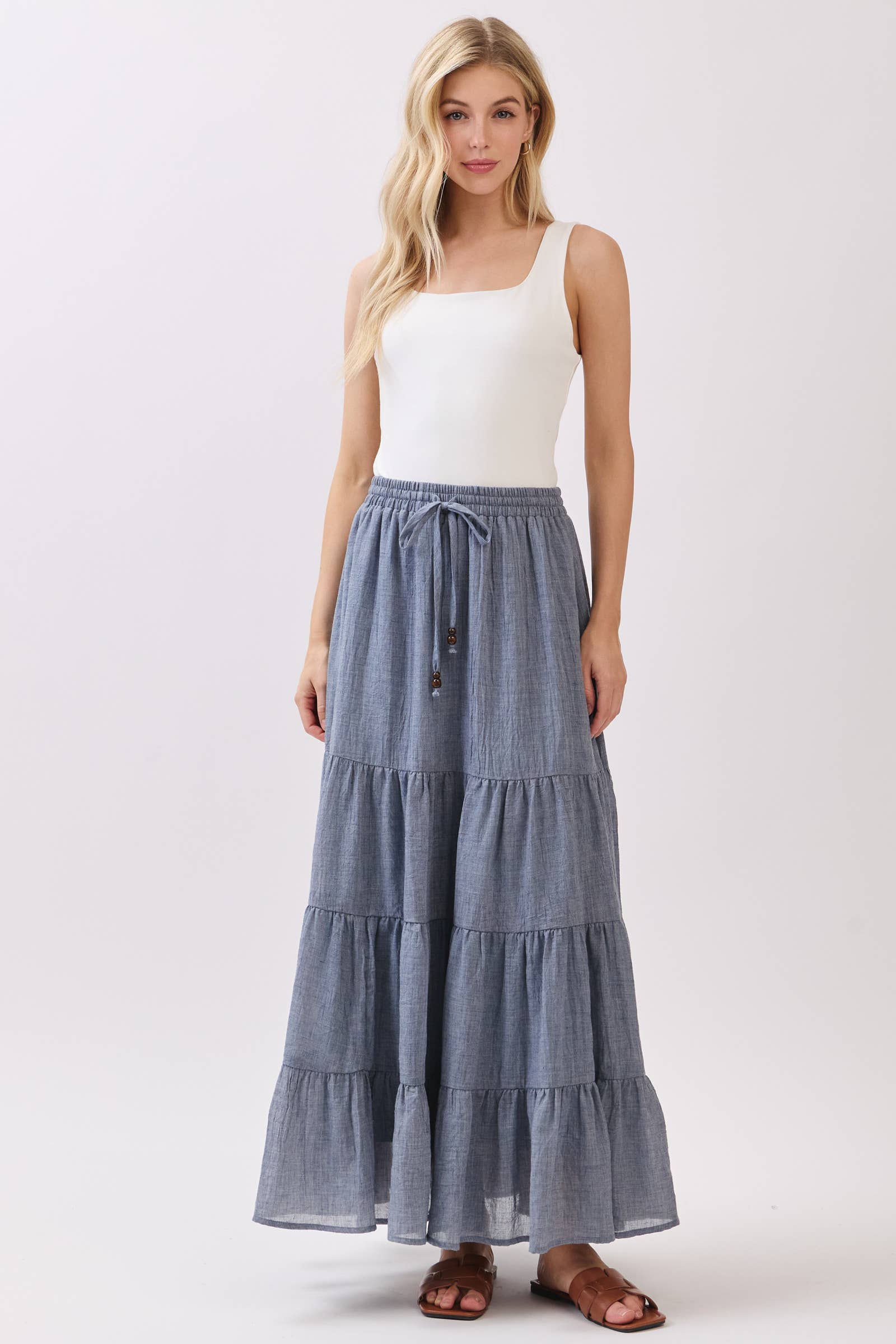 Final Touch - Wholesale Skirt - Women's - Tiered Coconut Tie Detail Maxi Skirt - VS300923