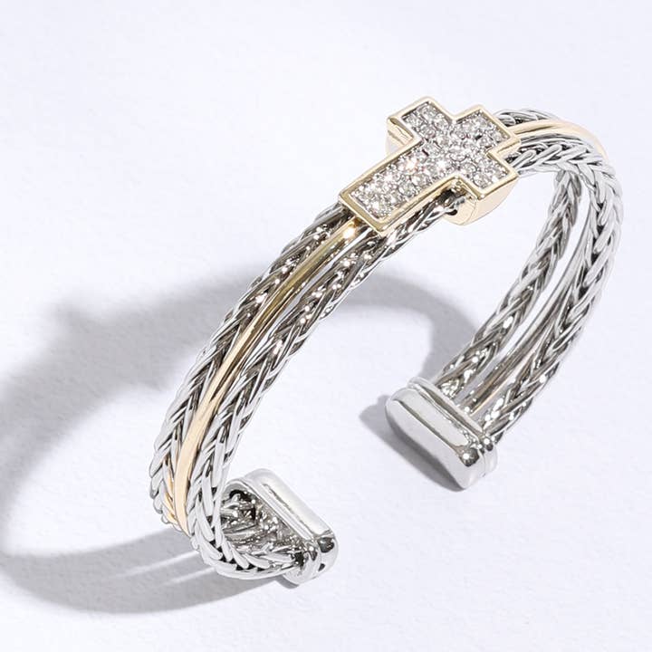 BK Crystal Cross Double Ponytail Bracelet Cuff Bangle for wholesale on Faire