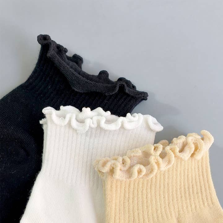 ACCITY - Wholesale Socks - Women's - Womens Solid Color Ruffle Ankle Socks_CWMS0127