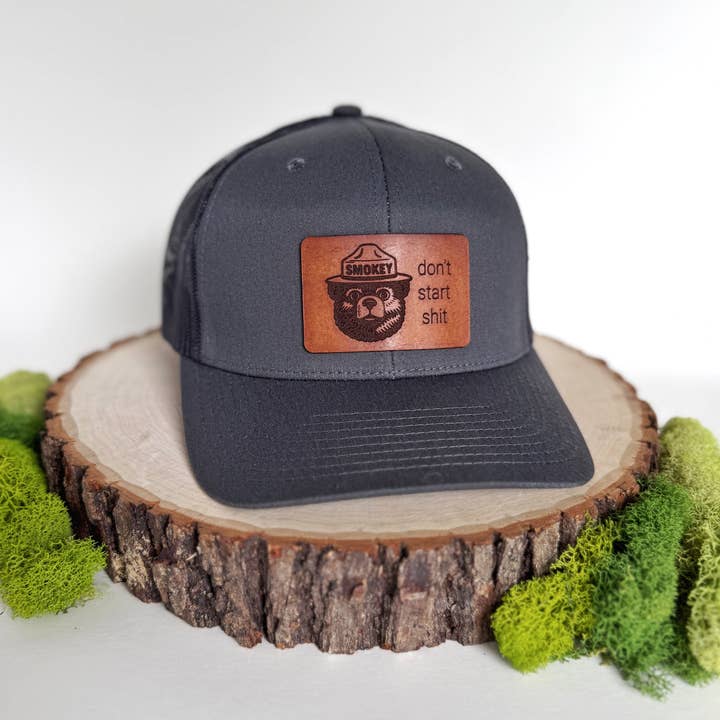 The Lonely Pine - Wholesale Trucker Hat - Unisex - Don't Start Shit | smokey bear leather patch hat1