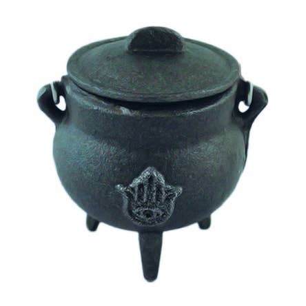 Mini Hand Of Hamsa Cast Iron Cauldron w/ Lid (3.5 in.) for wholesale by Designs by Deekay Inc.