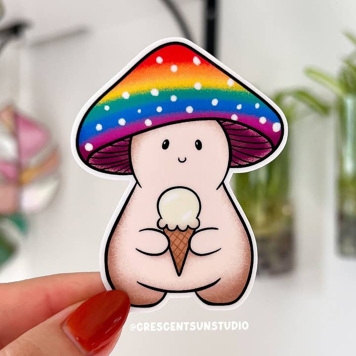 Autocollant en forme de champignon Rainbow Pride, drapeau LGBTQ+ Subtle Pride
pour la vente par Crescent Sun Studio