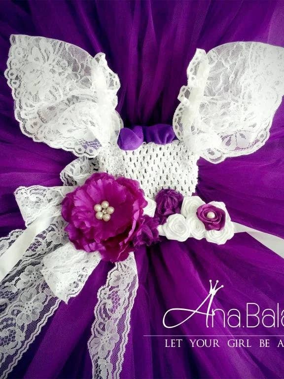Purple and White Tutu Girl Dress, Long Princess Party Gown for wholesale by Ana Balahan