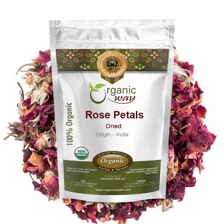Rose Petals Dried (Rosa Centifolia) - Pure, Edible & Fragrant for Tea | USDA & Kosher Certified |Vegan, Non GMO & Gluten Free | 100% Raw from India - India for wholesale by Organic Way LLC