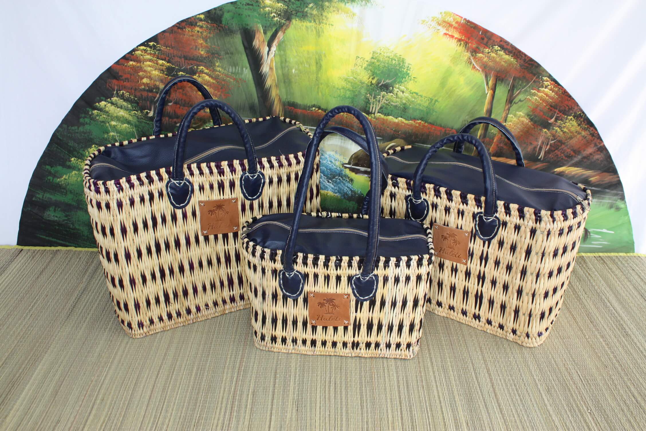 Boutique Huléti – Saco de mercearia/compras por atacado – Cesta Azul Marroquina com Fecho de Zíper - Alças Curtas e Longas para Compras, Mercado, Trabalho e Praia4