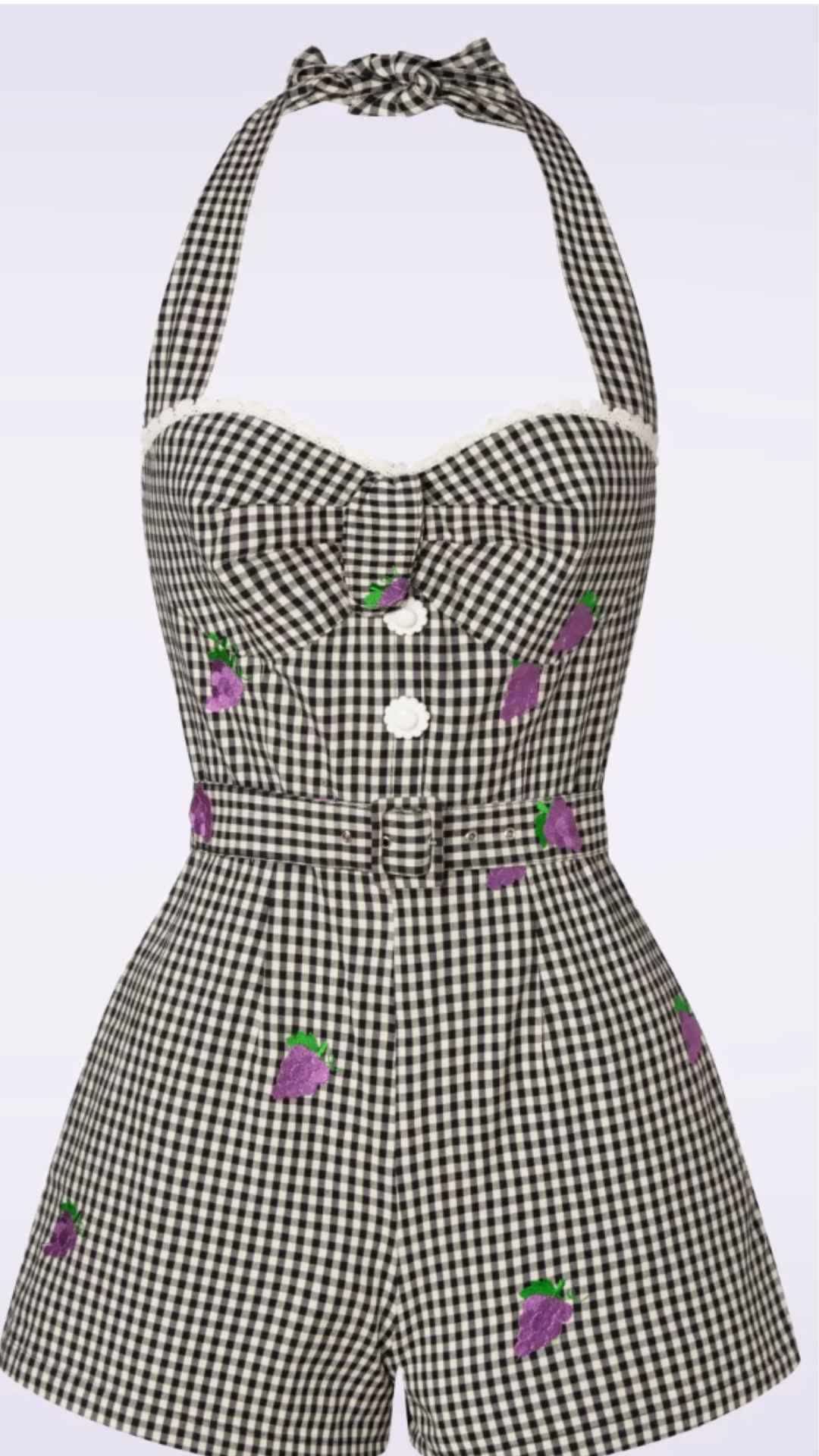 Timeless London - Vendita all'ingrosso Tutina - Donna - Tuta corta Savi in vichy con collo a halter e ricamo0