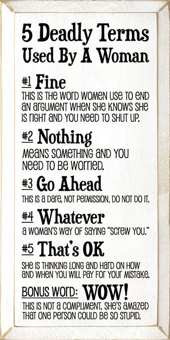 SAWDUST CITY – Engroshandel Skilt – 5 Dødbringende udtryk brugt af en kvinde1