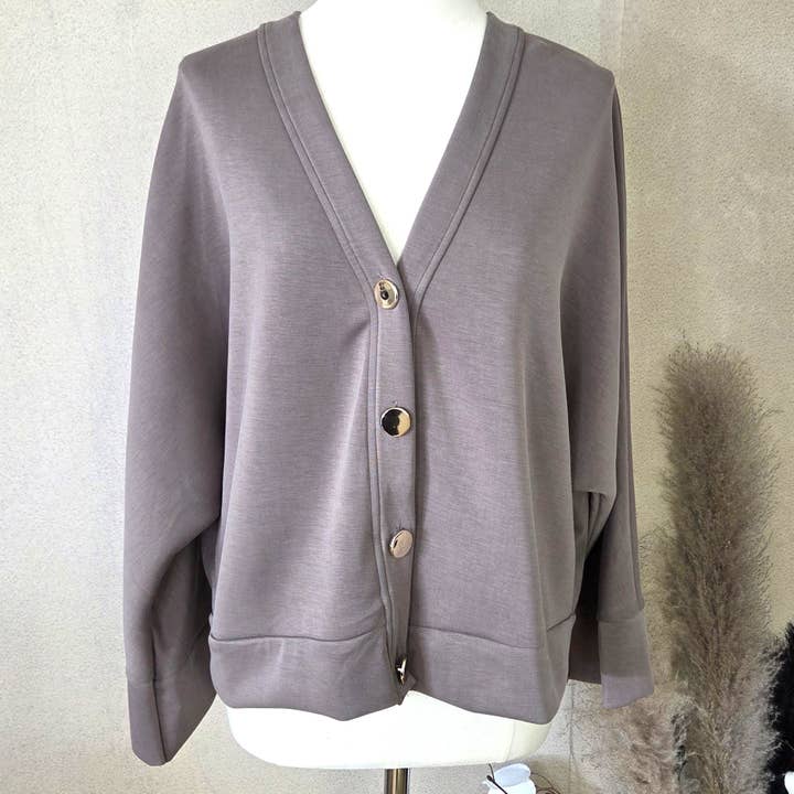 Cardigan/giacca rilassata in morbido tessuto scuba di lusso (M) per la vendita all'ingrosso da parte di Tempest Designs