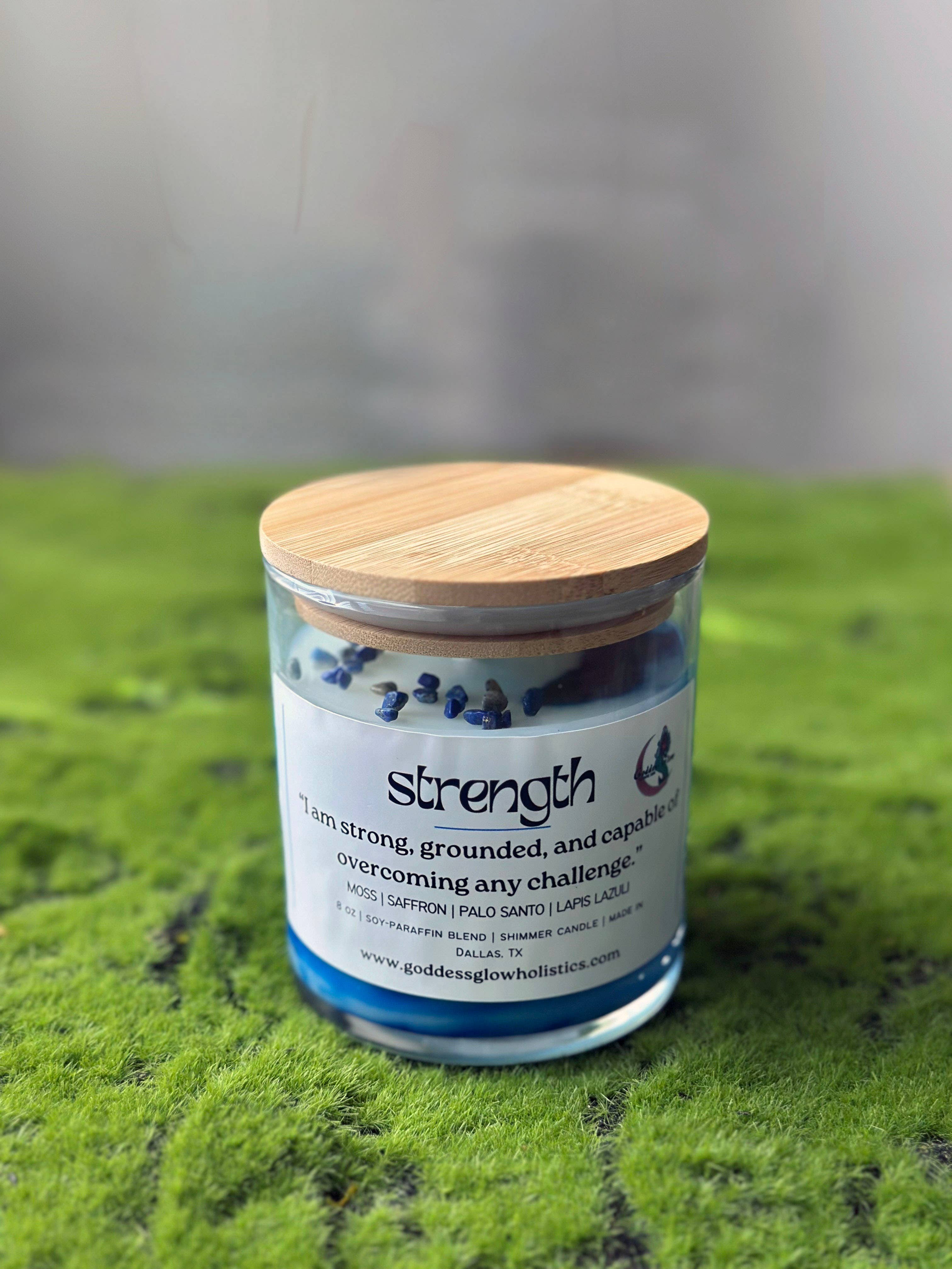 Goddess Glow Holistic Care - Wholesale Jar/Filled Candle - Strength Affirmation Candle - Palo Santo, Saffron, Moss2
