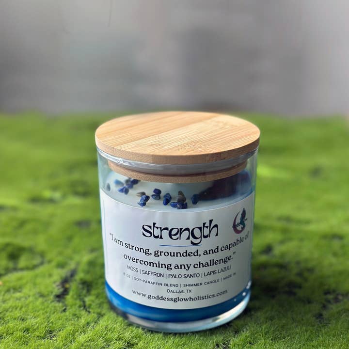 Goddess Glow Holistic Care - Wholesale Jar/Filled Candle - Strength Affirmation Candle - Palo Santo, Saffron, Moss2