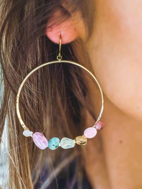 Energetically Aligned 7 Chakra Gold Hoop Earrings for wholesale by Fierce Forward Jewelry