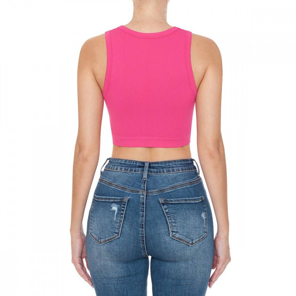 Paperdoll – Großhandel Tanktop – Damen – GERIPPTES, KURZ GESCHNITTENES, NAHTLOSES TANKTOP MIT RUNDHALSAUSSCHNITT2