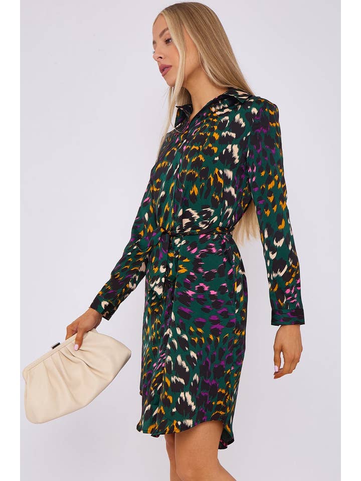 verde Mini abito camicia in raso a bolle con stampa leopardata smeraldo in vendita all'ingrosso su Faire4