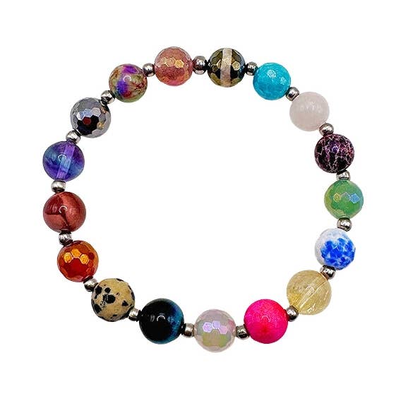 Featherly Confetti One of a Kind Silver 8mm Beaded Bracelet for wholesale by Featherly