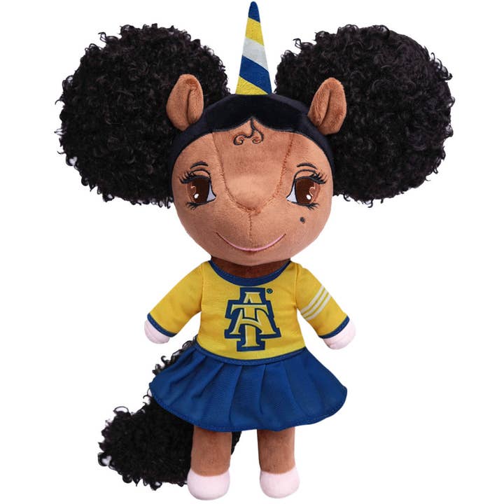 North Carolina A&T University Unicorn Doll with Afro Puffs (A&T Logo) - 14 inch for wholesale by YOUnicorn Kidz