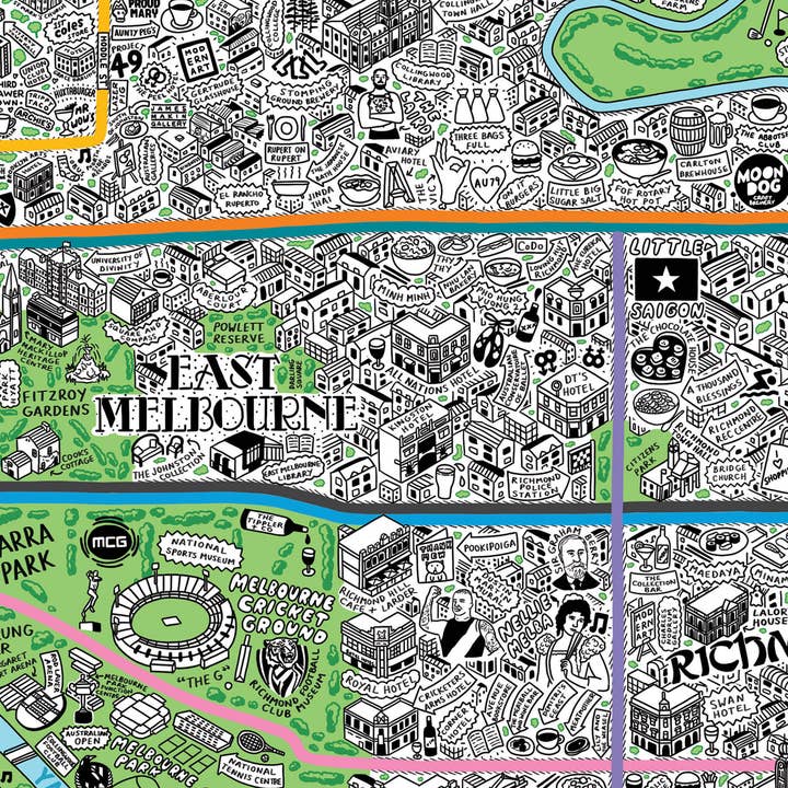 Evermade - Wholesale Art Print - Hand Drawn Map of Melbourne Art Print7